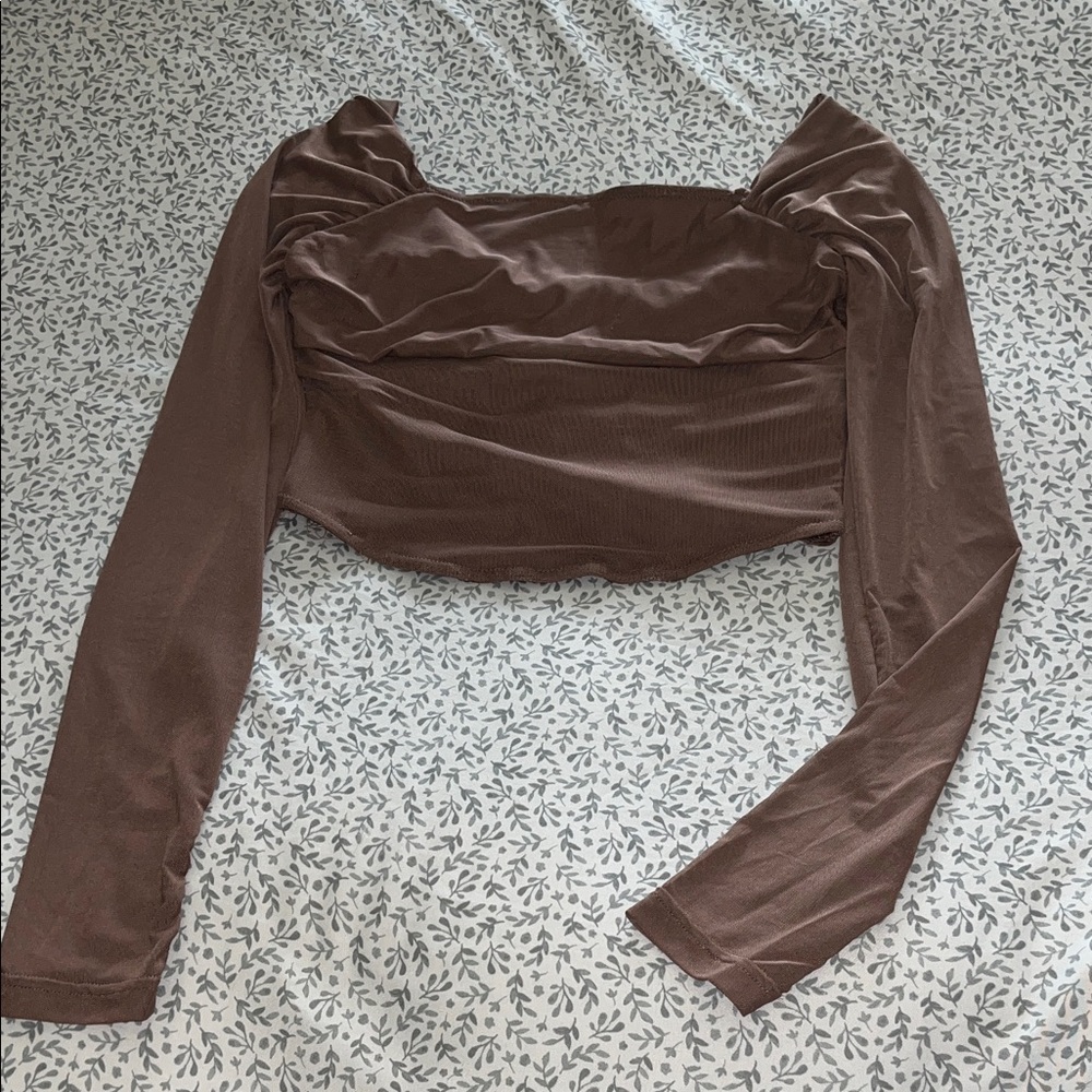 Chic Long Sleeve Brown Women's Blouse